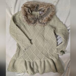 Tahari Baby Knit Sweater Dress Faux Fur Collar 24 Months